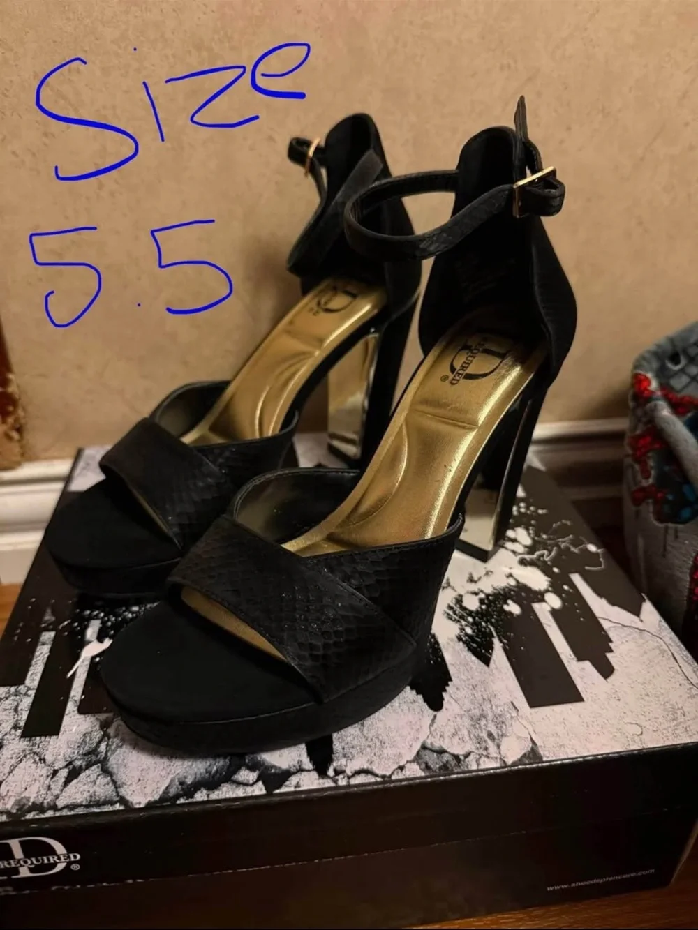 Black High Heel Ankle Strap Sandals - Women's Size 5.5